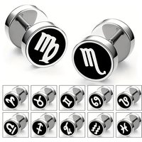 Men's Fashion Twelve Constellations Dumbbell Stainless Steel Earrings