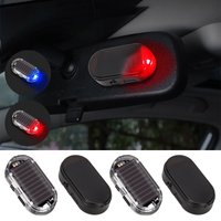 2PCS Solar Powered Car Fake Security Light Blue/Red Simulated Wireless Warning Lights Anti-Theft Alarm Flashing Signal Lamp