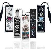 Gothic Metal Bookmarks Skeleton "The Reader" Page Markers with Tassel for Dark Academia & Book Lovers Halloween