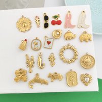 3pcs/lot Stainless Steel Pendant Charm Lipstick Sun Moon Snake Glasses Cherry Enamel Necklace Gold Color PVD Black Wholesale