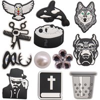 1-12PCS PVC Shoe Charms Owl Fish Wolf Scissors Flower Dog Man Book Bucket Buckle Clog Hole Slipper Accessories Decorations