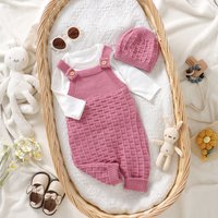 Barboteuse + chapeaux pour nouveau-né fille, combinaisons tricotées sans manches pour tout-petits de 0 à 18 mois, ensemble de tenues 2 pièces pour printemps, automne et hiver