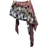 New Summer Vintage Patchwork Plaid Half Skirt Women Colour Clash Irregular Mini Skirt Sexy Spice Girls Y2K Harajuku Women Skirts