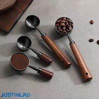 JUSTINLAU 15/30ml Coffee Bean Measuring Spoon Stainless Steel Walnut Handle Coffee Powder Spoon Home Baking Quantitative Tools