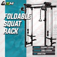Foldable Squat Rack Wall Mount Multi-Function Trainer Bench Press LAT Pulldown Home Gym Strength Workout Fitness Equipment