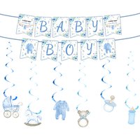 Blue Baby Shower Streamers Hanging Swirls Garlands Decorations Baby Boys Banner Baby Gender Reveal Party Decoration Supplies