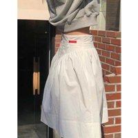 Vintage High Waist Pleated Loose Casual A-line Skirt Women 2024 Summer New Korean Solid Color All Match Knee-length Skirt