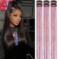 6/12Pas Synthetic Hair Tinsel Clip in 20Inch Glitter Tinsel Hair Clip in Hair Tinsel Kit Heat Resistant Shiny Sparkle Fairy Hair