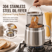 1.5L Stainless Steel Deep Fryer Pot with Basket and Oil Strainer, 304Stainless Steel Deep Fryer Pot for French Fries and Chicken
