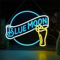 Blue Moon Neon Sign for Wall Decor Blue Moon Beer Dimmable Light Up Bar Signs for Man Cave Room Bar Shop Pub Bistro Party Gift