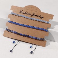3Pcs/set 4mm Blue Natural Stone Braided Bracelet Aquamarines Agates Sodalite Mini Beads Adjustable Rope Bracelet For Women Men