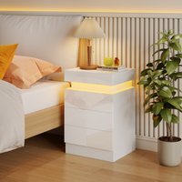 Nightstand With Drawers Bedside Cabinet With Light 3 Drawers Storage Cabinet Wood Bedside Table With Charging Station 2AC/2USB