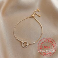 Korean Simple 925 Sterling Silver Round Circle Crystal Chain Bracelet For Women Homme Wedding Party Jewelry Gift Real Money