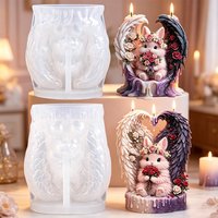 Angel Wing Rabbit Silicone Candle Mold Bride Rabbit Wings Bunny with Flower Aroma Soap Craft Ornament Mold forWedding Valentine'