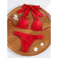 Push Up 2-Piece Bikini Swimsuit Ruffles Bikinis Set Red Swimwear 2025 Women Bathing Suit Sexy Biquini Mujer Beachwear Summer
