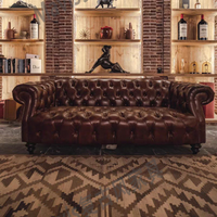 Medieval-style genuine leather sofa, living room small apartment designer retro single sofa, American classic tufted sofa