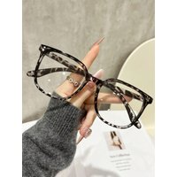 1Pc New Leopard Print Square Frame Fashion Non-Prescription Glasses, Make the Face Look Slimmer Without Makeup, Versatile for Co