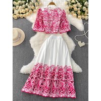 Slimming High Waist ort Soluble Lace round Ne Two-Piece Set Ele Hollow out Design Faionable Summer Outfit for Women