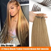 Miracle Knots Honey Blonde Highlight Feather Crochet Human Hair For Braids Lightweight Silky Straight Crochet Bundles Human Hair