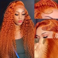 High Density 36 Inch Ginger Deep Curly 13x6 Lace Front Wigs #350 Colored 13x4 Transparent Lace Frontal Wig 4x4 Closure For Woman