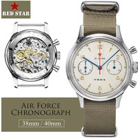 RED STAR 38mm Men's 1963 Chronograph Mechanical Watch Pilot with Seagull Movement ST1901 Air Force Aviation Sapphire Goose 40mm image 4