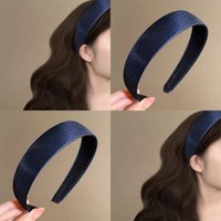 1Pc Blue Satin Shimmering Wide-Brim Headband for Autumn Winter American Retro Style, Luxe Vibe, Suitable for Face Washing Hair S