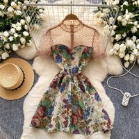 Chic see through mesh Polka dot jacquard Elegant Korean Fashion Fairy Sexy High Waist A-line Summer Women Beach Vacation Robe