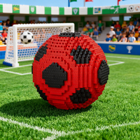 3D Red Soccer Model Micro Building Block Toy-DIY Puzzle Gift for Boy,Football Fan Collectible Display,Birthday Christmas Present