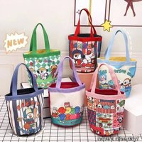 Ins Korean Style Canvas Bucket Bag Casual Hand Tote Bag Womens Handbag Cartoon Printed Lunch Bag Shopping Bag School Bag