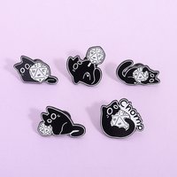 Cartoon Black Cat Anime Game Dice Badge Enamel Pins Cute animal brooch Clothing Accessories Witch Jewelry Halloween Gifts