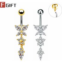 14G Internal Thread Barbell Long Dangled Belly Button Rings Zircon Butterfly Belly Piercing Nombril for Women Sexy Body Jewelry