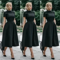 Women Elegant Black Dress Half High Collar High Waist A-Line Dresses Slim Fit Midi Dress Office Lady Female Solid Vestidos Robe