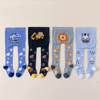 4 pairs of footless leggings for boys in autumn and winter, animal pattern design, moderate thickness, suitable for outdoor wear