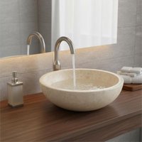 Circular Washbasin in Cream-Colored Natural Marble, 40X12Cm, Drain Hole 4.5cm, Countertop Washbasin, Bathroom Toilet, Handmade Finish, Easy Cleaning