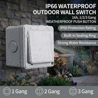 IP66 Rated Outdoor Wall Switch - Weatherproof Push Button, 1/2/3 Gang 16A for Home & Garden