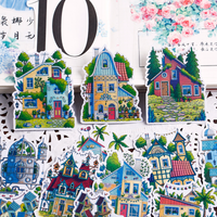Stickers 16pcs Handbook Cartoon Mori Tree House Handbook Cute Diy Photo Album Ins Translucent Decorative Material