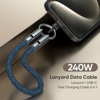 USB C to USB C Wrist Lanyard Cable,240W Portable Keychain Fast Charging Cord for iPhone 17/16/15,iPad,Sumsung Galaxy S25/S24/S23