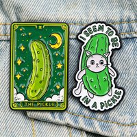 Funny Pickle Enamel Pins The Pickle Tarot Card Cat In A Pickle Brooch Cute Cartoon Lapel Pin For Backpack Jeans Bag Gift
