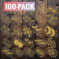 100PCS Gold Foil Astrology Sticker Transparent PET Celestial Moon Sun Witchcraft Scrapbook Journal Planner Aesthetic DIY Sticker