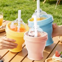 2 in 1 Ice Ball Maker Cup Foldable Leakproof Water Bottle With Straw Lid Silicone Ice Mold Portable Whiskey Juice Gym Drinkware