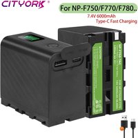 NP-F750 NP-F770 Akku 6000mAh NP F750 NP-F550 LED-Batterieanzeige + Typ-C-Kabel für Sony F960 F970 CCD-TRV58 MC1500C
