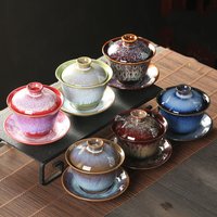 Vintage Ceramics Gaiwan Kungfu Tea Cups Tea Bowl with Lid Household Kitchen Teaware Ceremony Accessories Portable Tea Set