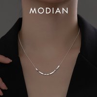 Modian 925 Sterling Silver Slide Block Sparkling Necklace Basic Chain Link Simple Fine Jewelry For Women Valentine's Day Gift