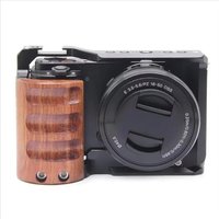 ZV-E10 Camera Cage with Wooden Grip Cage for Sony ZV-E10 with Built-in Quick Release Plate Cold Shoe, and 1/4”& 3/8”