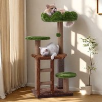 Medium Cat Tree: Green Staircase Multi-Tier Cat Tower with Scratching Post and Cozy Perch Cat Climbing Frame