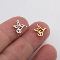 10pcs/lot Mirror Polished Stainless Steel Hollow Hummingbird Charm Animal Bird Pendnat For DIY Jewelry Making Accessories