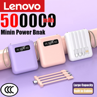 Lenovo 500000mAh Mini Power Bank Built in 4 Cables Portable Fast Charging Digital Display External Battery for IOS/Android NEW