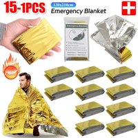 15-1Pcs Notfall Thermische Decke Falten Wasserdicht Winddicht Sonnenschirm Rettungs Decke Outdoor Überleben Erste Hilfe Camping Matte Pad