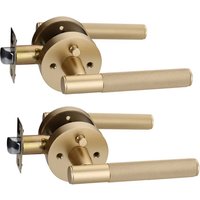 Viladepot 2PCS Privacy Door Handle Knurled Handle Lever Painted Matt Gold Bedroom Bathroom Passage Door Lock Reversible Keyless