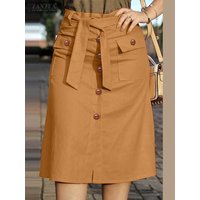 ZANZEA Cargo Skirts Elegant Women Evangelical Faldas Mujer Office Lady High Waist Saias Summer 2024 Casual Buttons Up Jupes